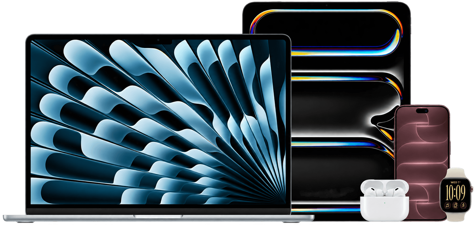 MacBook, iPad, iPhone, AirPods, and Apple Watch